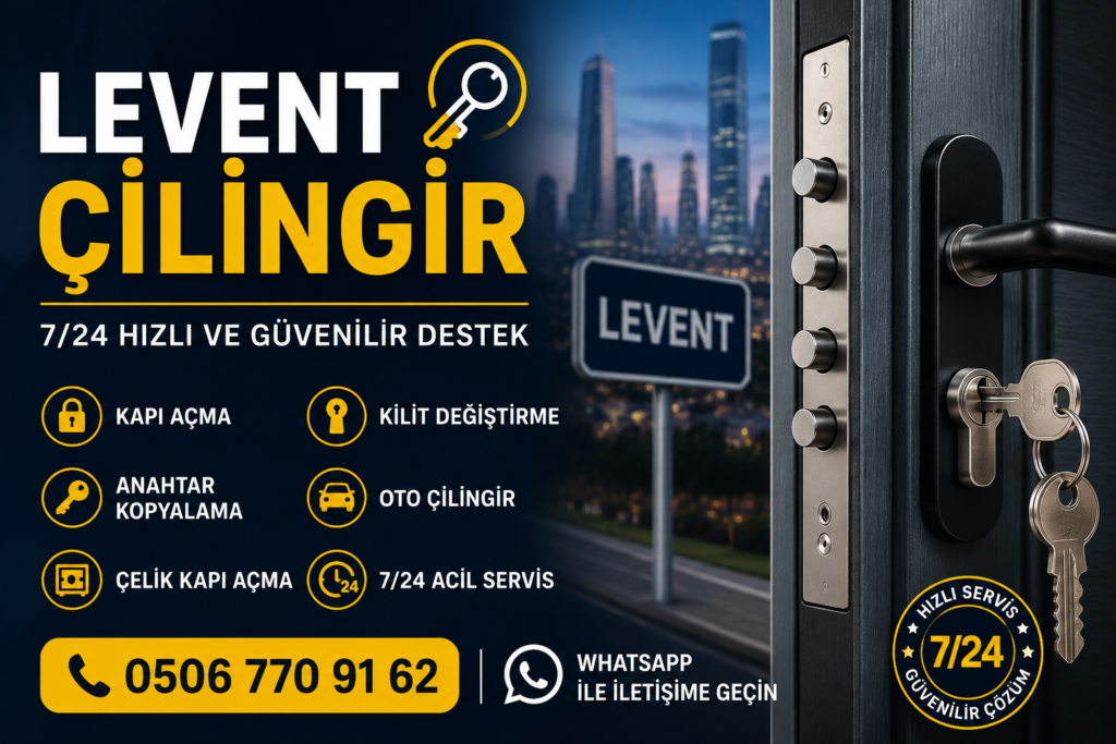 Levent çilingir hizmetimiz kapıda kalma, anahtar kaybı, kilit arızası, çelik kapı açma, oto çilingir ve kilit değiştirme işlemlerinde profesyonel çözümler sunmaktadır. Uzman ekiplerimiz haftanın 7 günü 24 saat hizmet vererek Levent ve çevresindeki müşterilerimize ortalama 15 dakikada ulaşmaktadır. Deneyimli ustalarımız modern ekipmanlarla çalışarak hızlı, güvenilir ve hasarsız çilingir hizmeti sağlamaktadır.