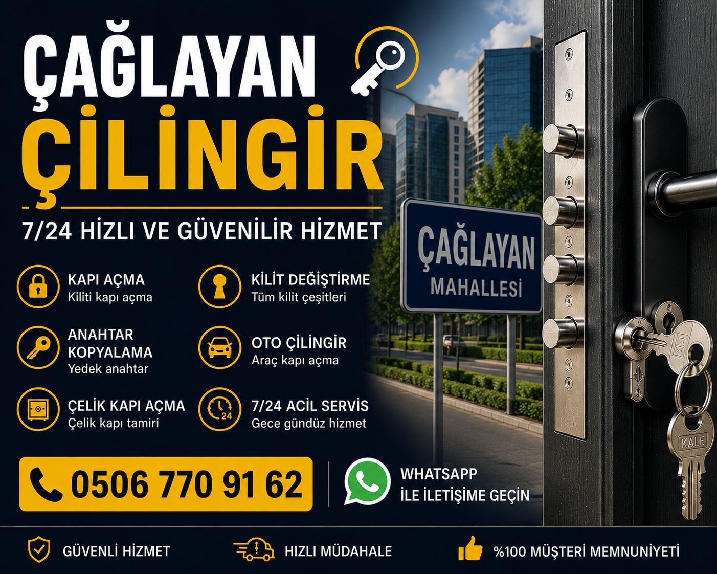 Çağlayan çilingir kapı açma kilit değiştirme hizmeti