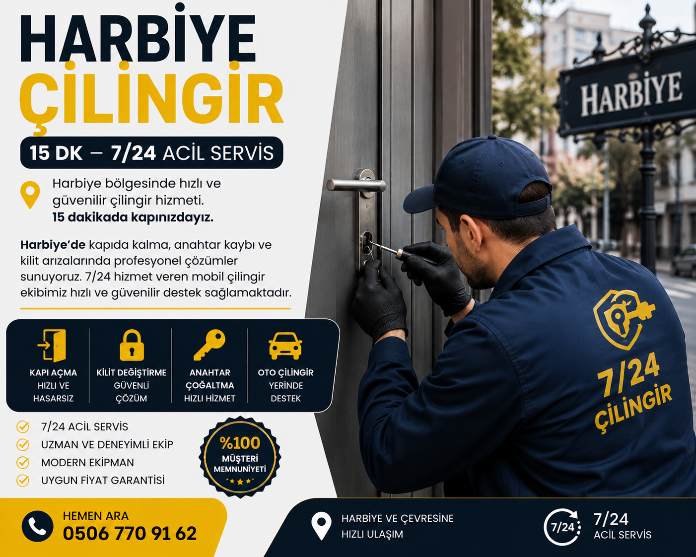 Harbiye’de kapıda kalma, anahtar kaybı ve kilit arızalarında profesyonel çözümler sunuyoruz. 7/24 hizmet veren mobil çilingir ekibimiz hızlı ve güvenilir destek sağlamaktadır.