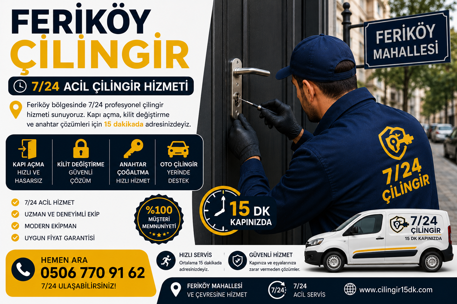 Feriköy Mahallesi’nde hızlı, güvenilir ve profesyonel çilingir hizmeti sunuyoruz. Kapıda kaldığınızda 7/24 ulaşabileceğiniz mobil ekiplerimizle kısa sürede adresinizde oluyoruz.