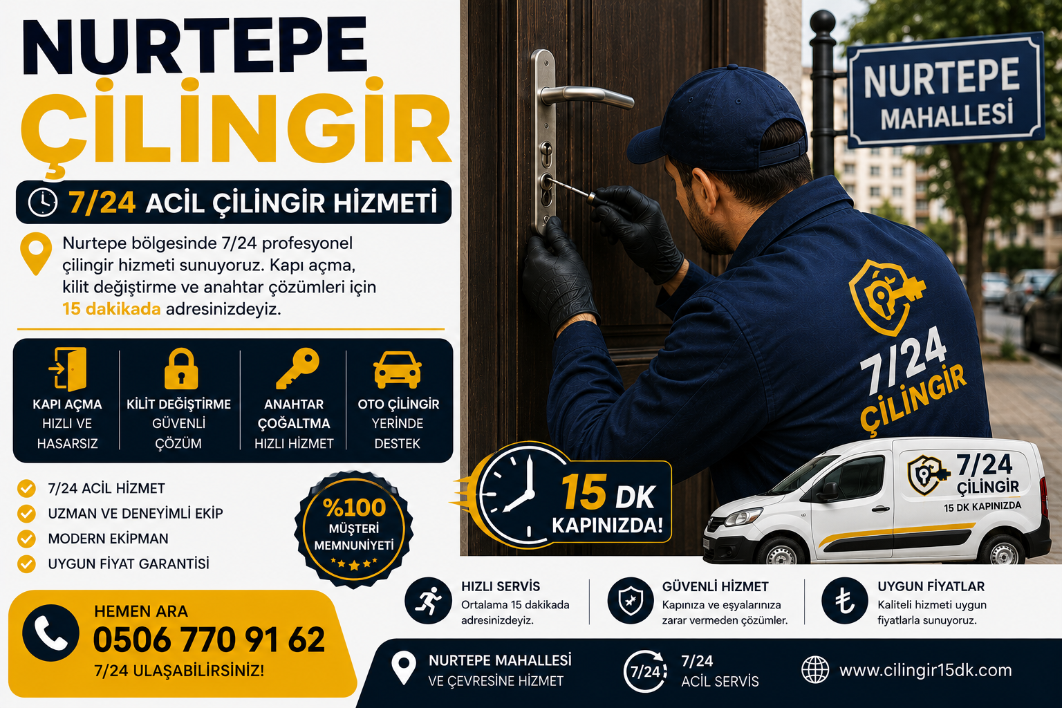 Nurtepe Mahallesi’nde hızlı, güvenilir ve profesyonel çilingir hizmeti sunuyoruz. Kapıda kaldığınızda mobil ekiplerimizle kısa sürede adresinizde oluyoruz.