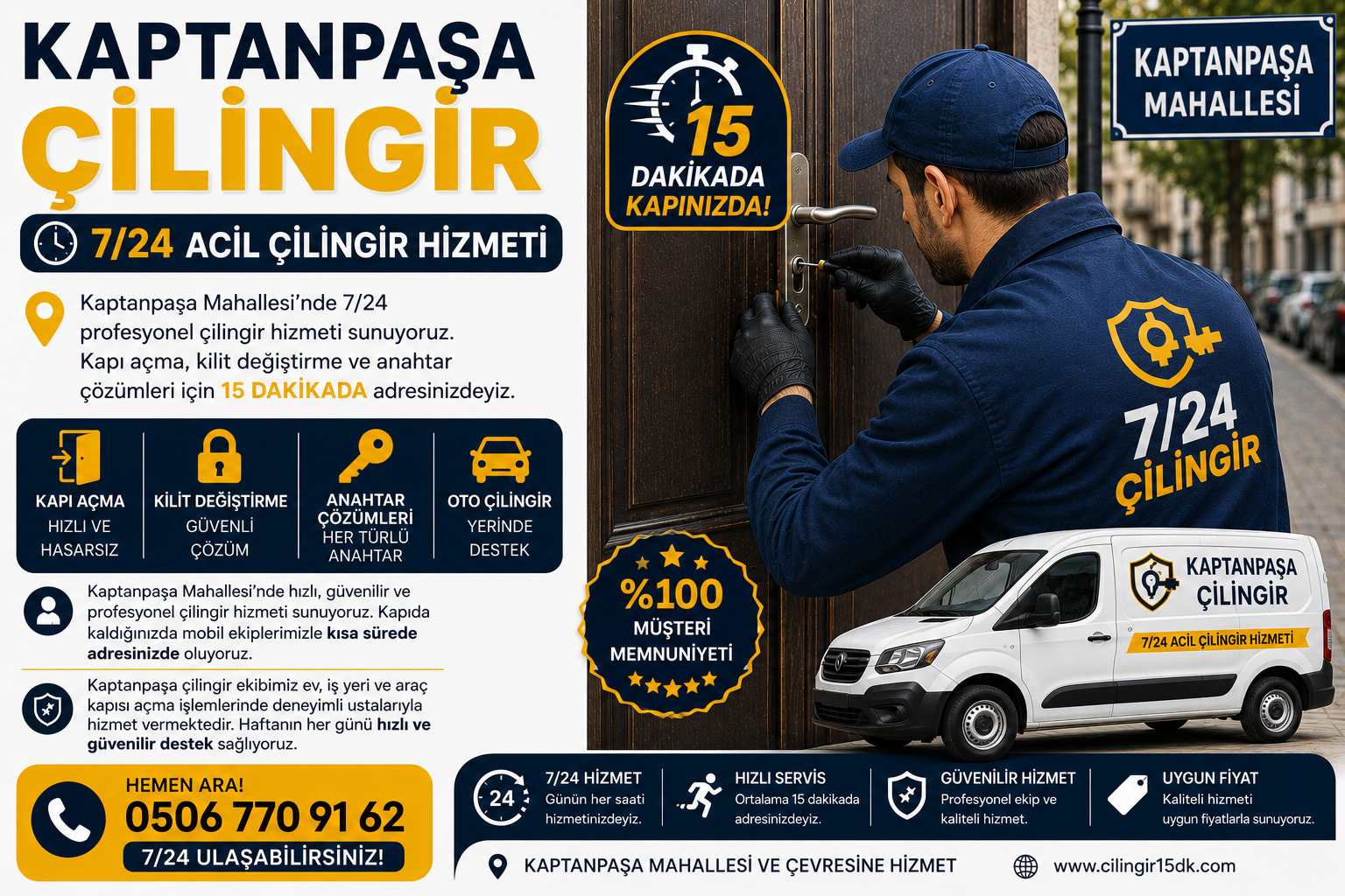 Kaptanpaşa Mahallesi’nde hızlı, güvenilir ve profesyonel çilingir hizmeti sunuyoruz. Kapıda kaldığınızda mobil ekiplerimizle kısa sürede adresinizde oluyoruz.