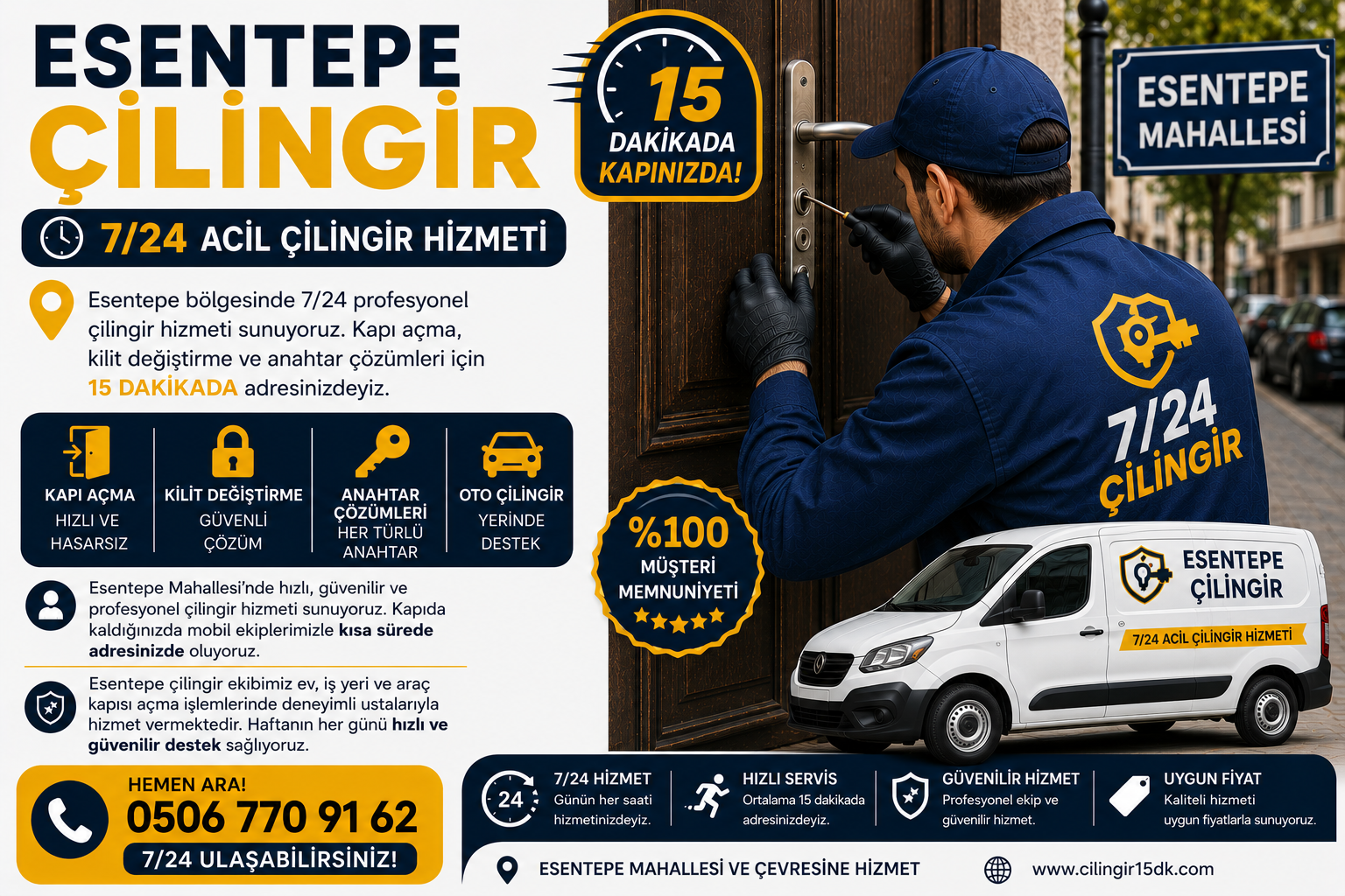 Esentepe Mahallesi’nde hızlı, güvenilir ve profesyonel çilingir hizmeti sunuyoruz. Kapıda kaldığınızda mobil ekiplerimizle kısa sürede adresinizde oluyoruz.