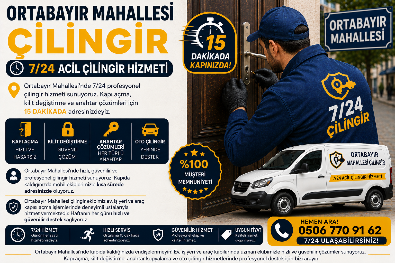 Ortabayır Mahallesi’nde hızlı, güvenilir ve profesyonel çilingir hizmeti sunuyoruz. Kapıda kaldığınızda mobil ekiplerimizle kısa sürede adresinizde oluyoruz.