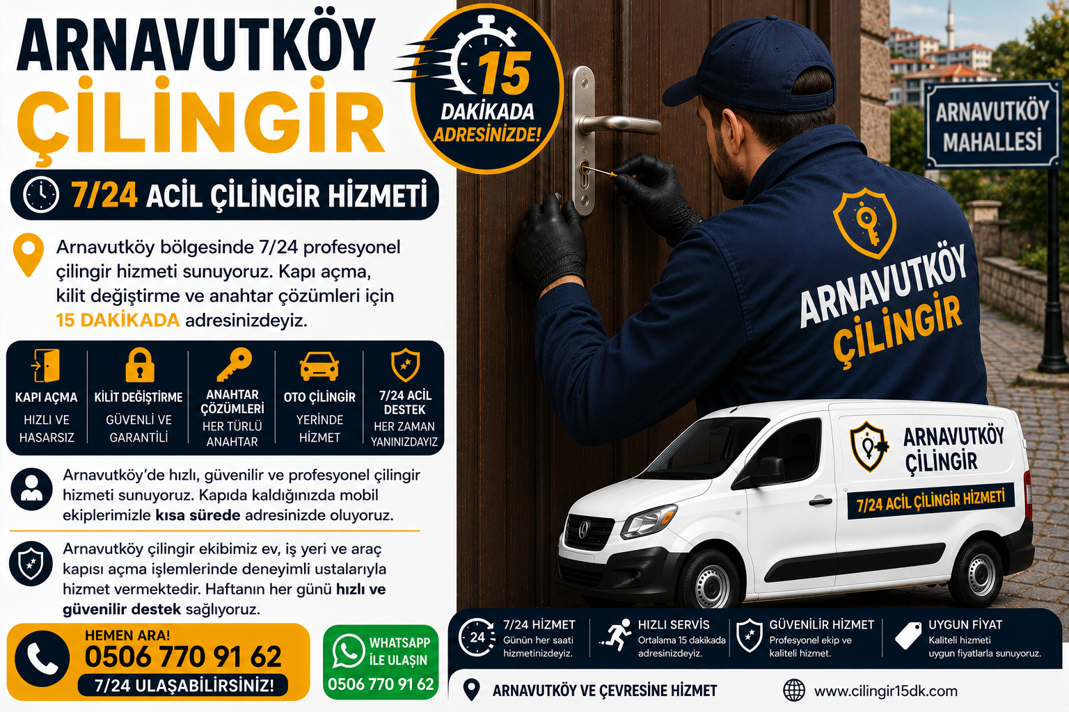 Arnavutköy’de hızlı, güvenilir ve profesyonel çilingir hizmeti sunuyoruz. Kapıda kaldığınızda mobil ekiplerimizle kısa sürede adresinizde oluyoruz.