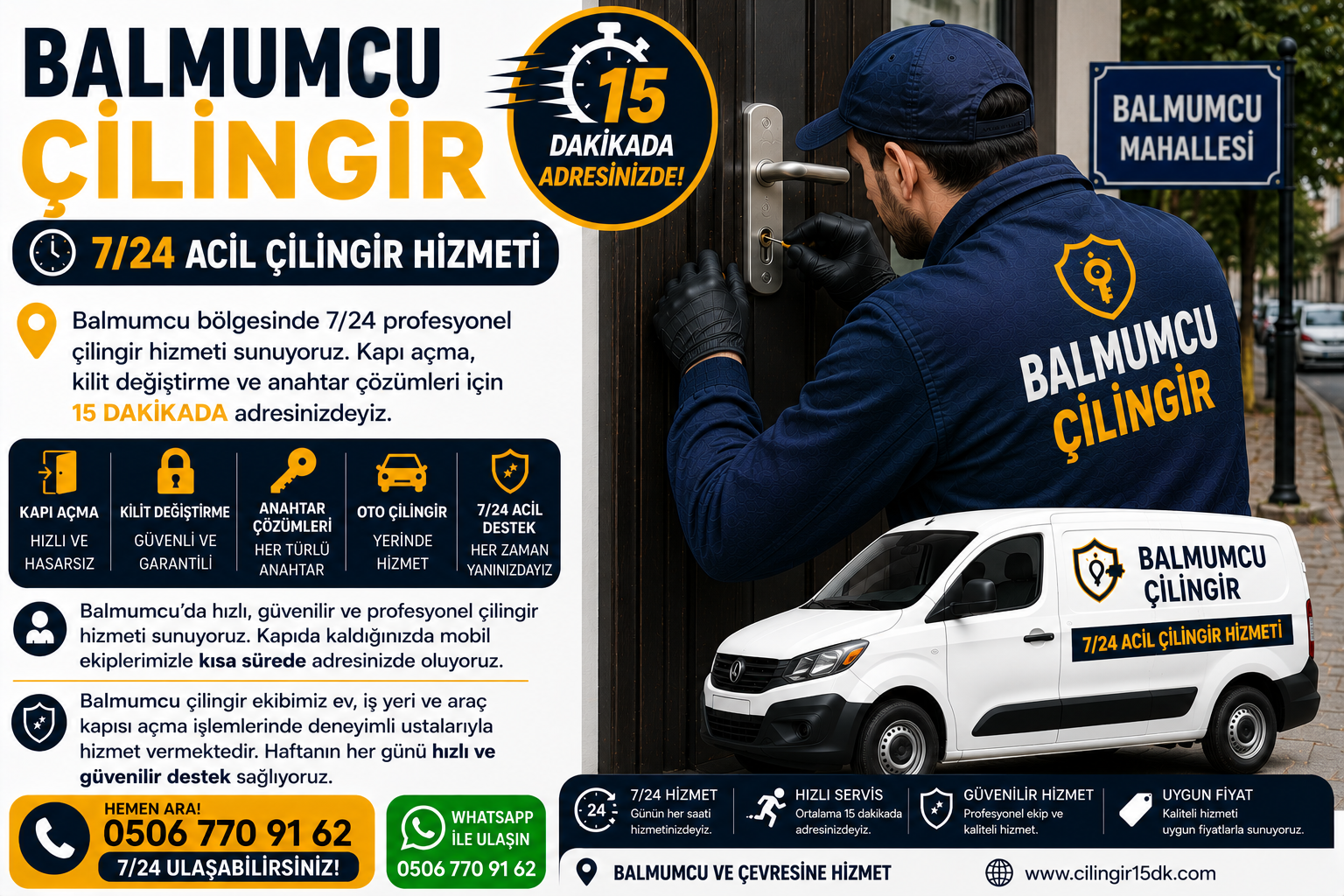 Balmumcu’da hızlı, güvenilir ve profesyonel çilingir hizmeti sunuyoruz. Kapıda kaldığınızda mobil ekiplerimizle kısa sürede adresinizde oluyoruz.
