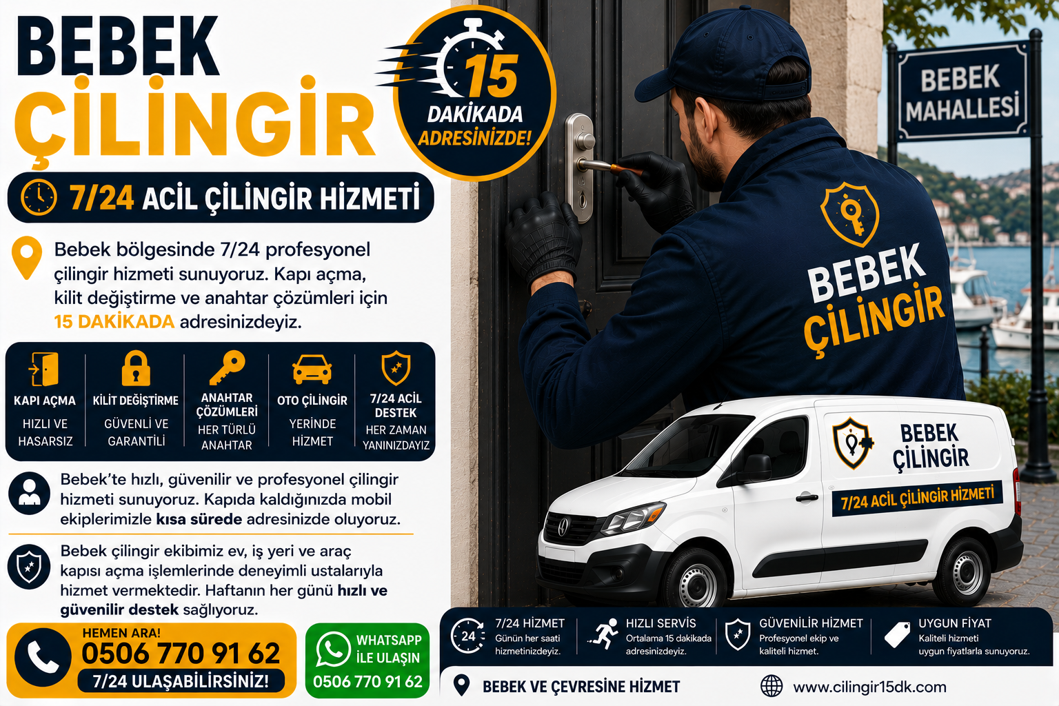 Bebek’te hızlı, güvenilir ve profesyonel çilingir hizmeti sunuyoruz. Kapıda kaldığınızda mobil ekiplerimizle kısa sürede adresinizde oluyoruz.