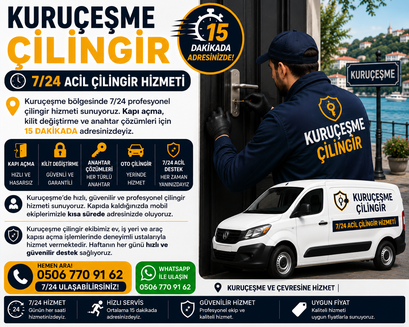Kuruçeşme’de hızlı, güvenilir ve profesyonel çilingir hizmeti sunuyoruz. Kapıda kaldığınızda mobil ekiplerimizle kısa sürede adresinizde oluyoruz.