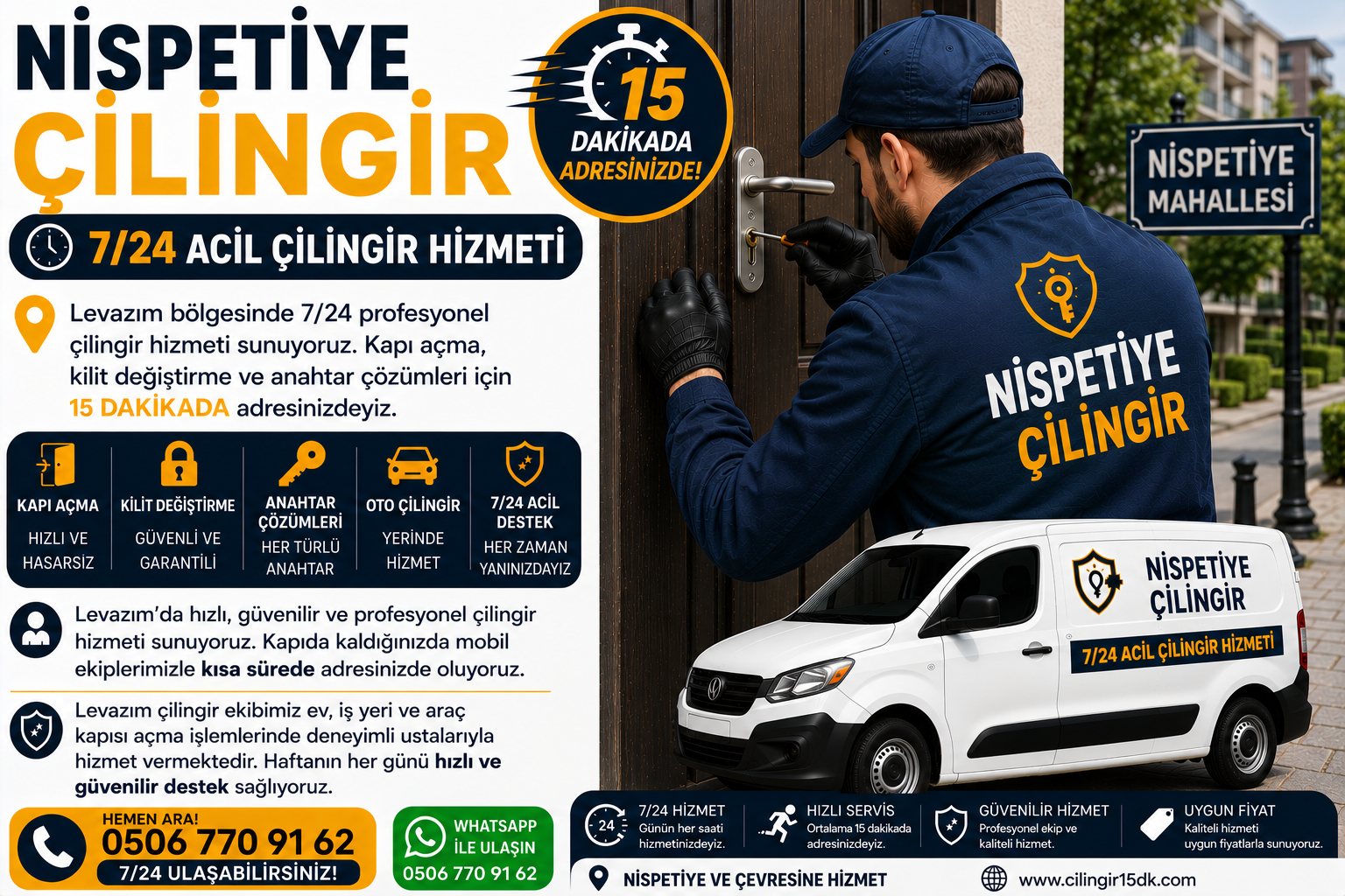 Nispetiye’de hızlı, güvenilir ve profesyonel çilingir hizmeti sunuyoruz. Kapıda kaldığınızda mobil ekiplerimizle kısa sürede adresinizde oluyoruz.