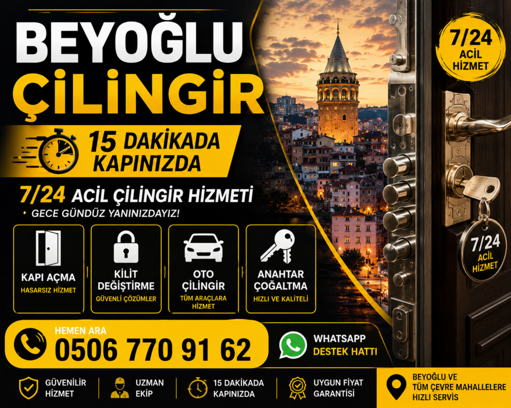 Beyoğlu çilingir, Beyoğlu anahtarcı, 7/24 acil çilingir, kapı açma, çelik kapı açma, kilit değiştirme, oto çilingir ve anahtar çoğaltma hizmeti. Ortalama 15 dakikada adresinizde.