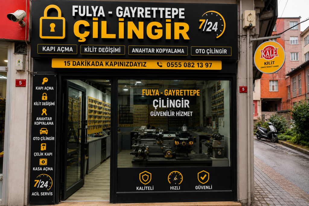 Fulya ve Gayrettepe'de 7/24 acil çilingir hizmeti. Kapı açma, çelik kapı açma, kilit değişimi, anahtar kopyalama ve oto çilingir hizmetlerinde ortalama 15 dakikada adresinizdeyiz. Hemen arayın: 0555 082 13 97.